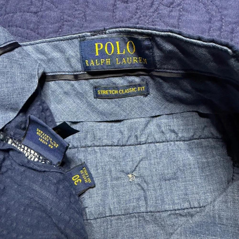 Polo Ralph Lauren Mens Navy Blue Seersucker Stretch Classic Fit Shorts Size 30